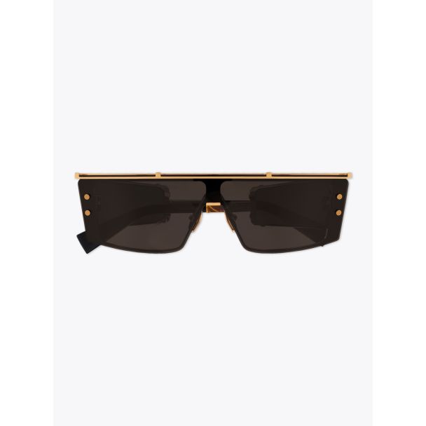 Balmain Wonder Boy III Shield-Shaped Gold/Black Sunglasses with folded temples front view