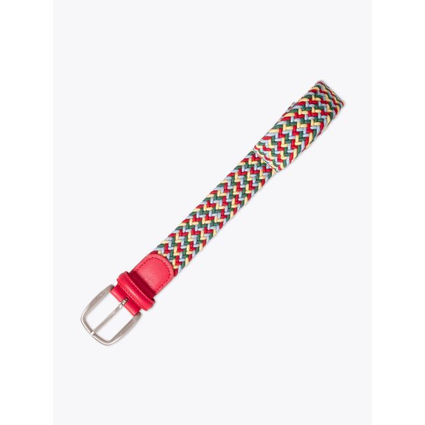Anderson's Leather-Trimmed Elasticated Belt Red-Green-Yellow-Blue - E35 SHOP