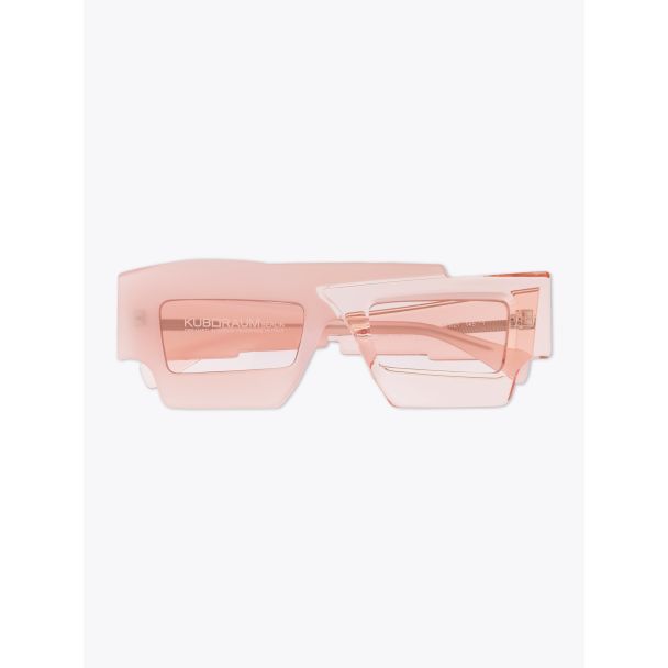 Kuboraum Mask X12 Cat-Eye Sunglasses Pink frame with temple folded front view