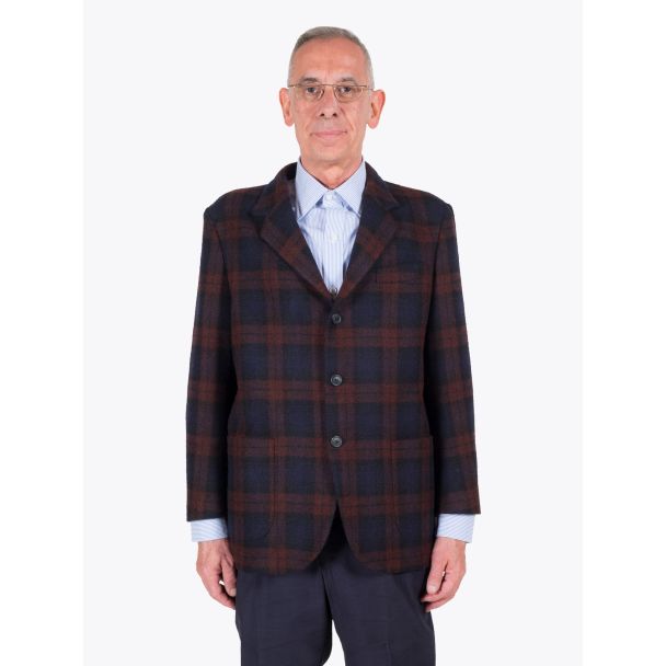 Salvatore Piccolo Unstructured Wool Blazer Prince of Wales Checked Brown / Navy Blue 1