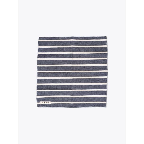 The Hill-Side Pocket Square Cotton/Linen Narrow Border Stripe  Front View