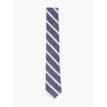The Hill-Side Pointed Tie Cotton/Linen Narrow Border Stripe Front View