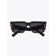 Balmain B-VI Square-Frame Black/Gold-Tone Sunglasses with folded temples front view
