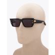 Balmain B-VI Square-Frame Black/Gold-Tone Sunglasses with mannequin three-quarter left view