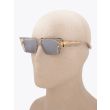 Balmain B-VI Square-Frame Grey Crystal Sunglasses with mannequin three-quarter left view