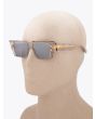 Balmain B-VI Square-Frame Grey Crystal Sunglasses with mannequin three-quarter left view