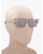 Balmain B-VI Square-Frame Grey Crystal Sunglasses with mannequin three-quarter right view