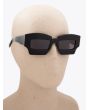 Kuboraum Mask X6 Cat-Eye Sunglasses Black Shine with mannequin three-quarter right view