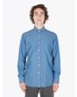 Salvatore Piccolo Slim Fit Collar PC Open Cotton Chambray Shirt Blue Full View