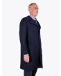 Salvatore Piccolo Duster Coat in Navy Blue Wool Three-quarter View