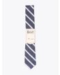 The Hill-Side Pointed Tie Cotton/Linen Narrow Border Stripe Front View with Label