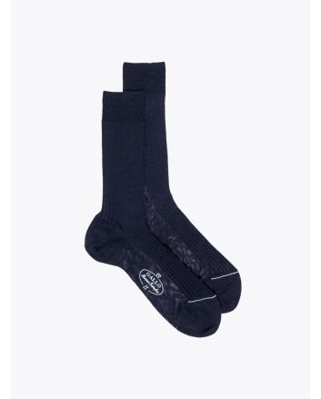 Gallo Short Socks Ribbed Wool Navy Blue 1