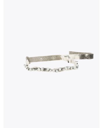 Goti Distressed Metal Ball Bracelet Silver / Leather White 1