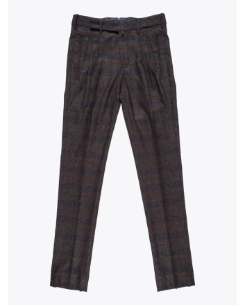 Giab's Archivio Cocktail Wool Pleated Pants Check Brown / Navy Blue 1