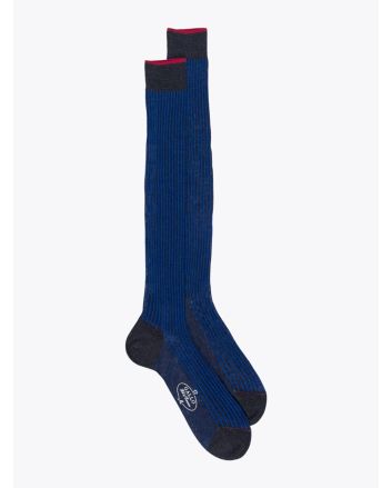 Gallo Long Socks Twin Ribbed Cotton Blue/Anthracite - E35 SHOP