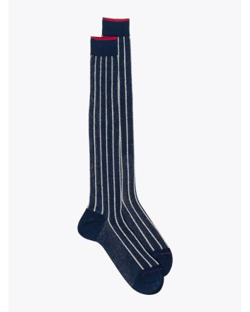 Gallo Long Socks Twin Ribbed Cotton Blue/Silver - E35 SHOP