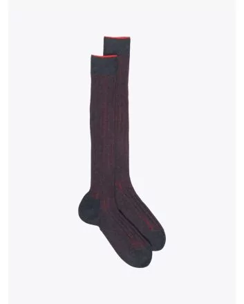 Gallo Long Socks Twin Ribbed Cotton Anthracite/Red - E35 SHOP