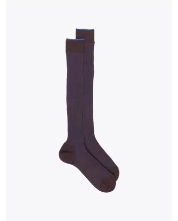 Gallo Long Socks Twin Ribbed Cotton Brown/Blue - E35 SHOP