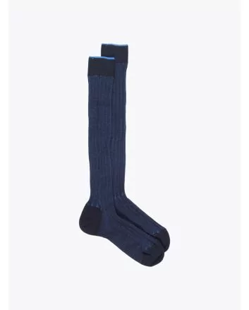 Gallo Long Socks Twin Ribbed Cotton Navy Blue/Blue - E35 SHOP