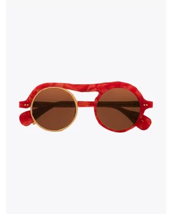 Masahiromaruyama Monocle MM-0051 No.3 Sunglasses Marble Red / Gold Front View