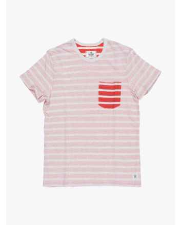 Reigning Champ Short Sleeve Pocket Tee Heather Ash/Red Stripe Front