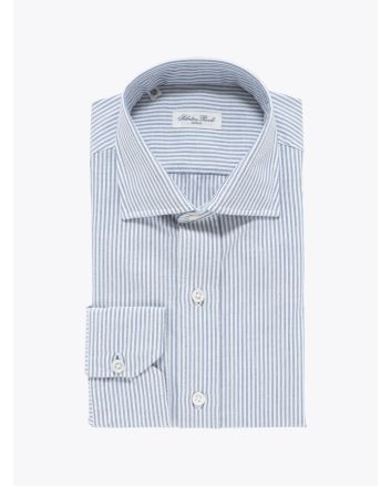 Salvatore Piccolo Slim Fit Collar PC-Open Striped Blue Cotton Oxford Shirt White