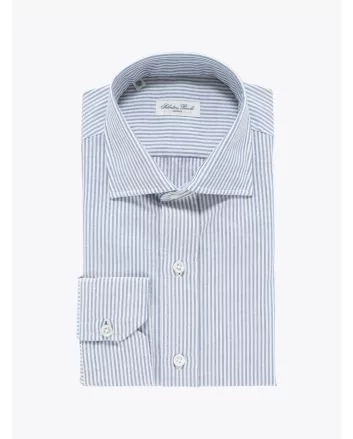 Salvatore Piccolo Slim Fit Collar PC-Open Striped Blue Cotton Oxford Shirt White