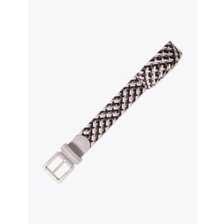 Anderson's Suede-Trimmed Elasticated Belt Black-White-Silver-Brown Front View