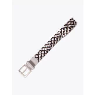 Anderson's Suede-Trimmed Elasticated Belt Black-White-Silver-Brown Front View