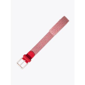 Anderson's Suede-Trimmed Elasticated Woven Belt Red White Melange Front View