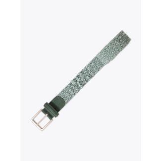 Anderson's Suede-Trimmed Elasticated Woven Belt Green White Melange Front
