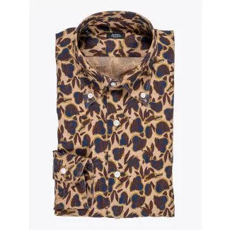 Barba Napoli Shirt Button-Down Collar Floral-Print Linen Brown 1