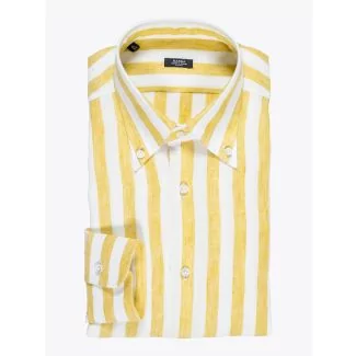 Barba Napoli Shirt Button-Down Collar Striped Linen Yellow 1