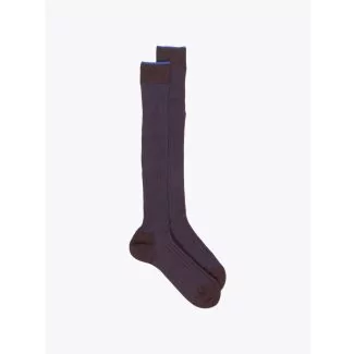 Gallo Long Socks Twin Ribbed Cotton Brown / Blue
