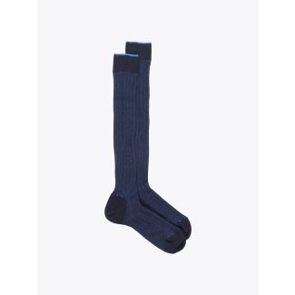 Gallo Long Socks Twin Ribbed Cotton Navy Blue / Blue 1