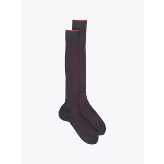 Gallo Long Socks Twin Ribbed Cotton Anthracite / Red 1