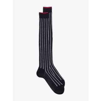 Gallo Long Socks Twin Ribbed Cotton Black / Silver 1