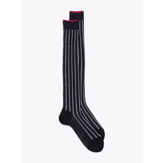 Gallo Long Socks Twin Ribbed Cotton Black / Silver 1