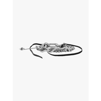 Goti BR1154 Silver Bracelet w/Leather Front View