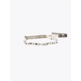 Goti Distressed Metal Ball Bracelet Silver / Leather White 1