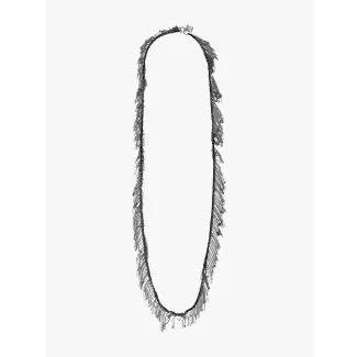 Goti CN1171W Silver Necklace w/Cotton Black Front View