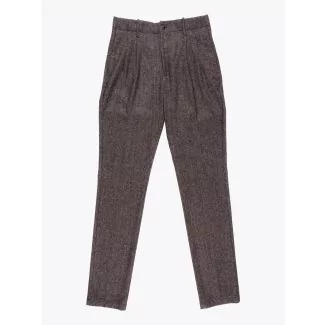 Giab's Archivio Verdi Wool Pleated Pants Herringbone Brown 1