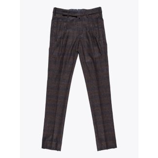 Giab's Archivio Cocktail Wool Pleated Pants Check Brown / Navy Blue 1