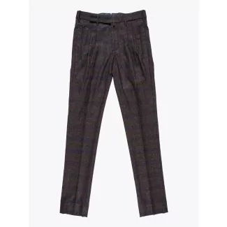 Giab's Archivio Cocktail Wool Pleated Pants Check Brown / Navy Blue 1