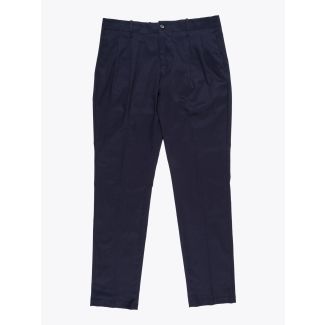 Giab's Archivio Verdi Pleated Pants Cotton Navy Blue Front View