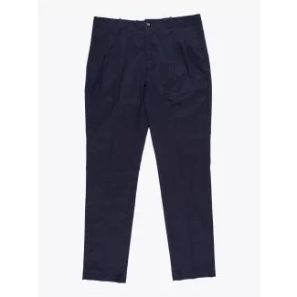 Giab's Archivio Verdi Pleated Pants Cotton Navy Blue Front View