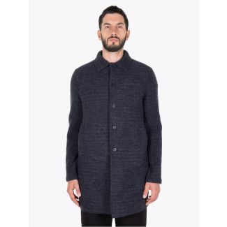 Harris Wharf London Man Mac Coat Rought Tartan Blue Grey Full View