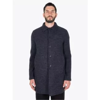 Harris Wharf London Man Mac Coat Rought Tartan Blue Grey Full View