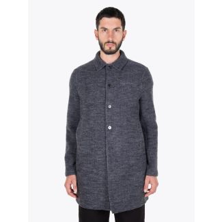 Harris Wharf London Man Mac Coat Rought Tartan Middle Grey Full View