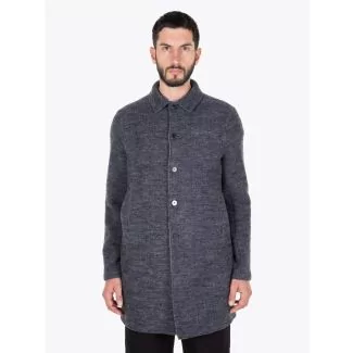 Harris Wharf London Man Mac Coat Rought Tartan Middle Grey Full View